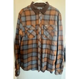 RVCA Winston Flannel Shirt Mens Large Plaid Long‎ Sleeve Corduroy Elbow Patch